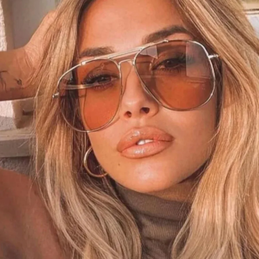 Designer Sunglasses - Retro Metal Double Bridge Pilot Women