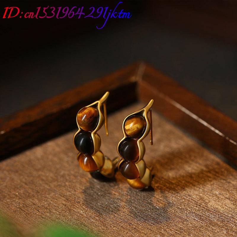 Tiger Eye Pod Earrings Gemston - Gold Plated Jewelry ulasan dan harga